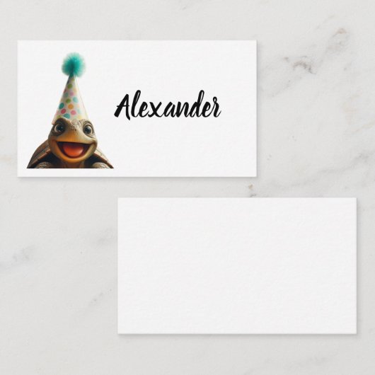 Custom turtle with party hat place setting plaatskaartje (Voorkant / Achterkant)
