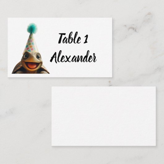 Custom turtle with party hat place setting plaatskaartje (Voorkant / Achterkant)