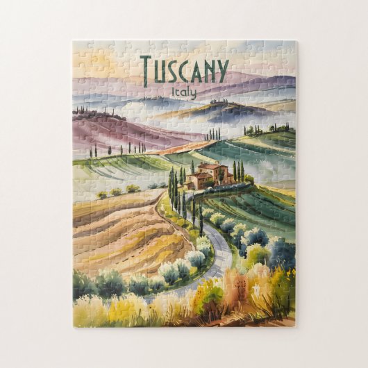 Custom Tuscany Watercolor Rolling Hills Landscape Legpuzzel (Verticaal)