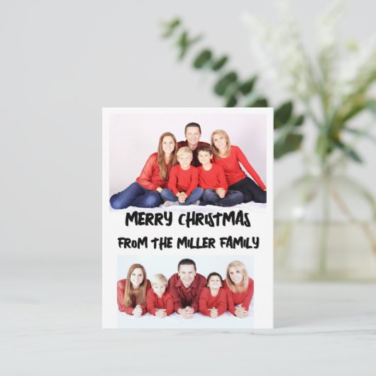 CUSTOM TWEE 2 FOTO PLATTE KERST KAART (Staand voorkant)