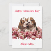 Custom Twee Basset Hound Puppies Valentijn Feestdagenkaart (Voorkant)