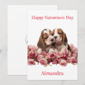 Custom Twee Basset Hound Puppies Valentijn Feestdagenkaart (Voorkant / Achterkant)