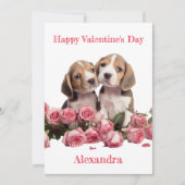 Custom Twee Beagles met Roze Rose Valentijn Feestdagenkaart (Voorkant)