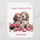 Custom Twee Beagles met Roze Rose Valentijn Feestdagenkaart (Voorkant / Achterkant)