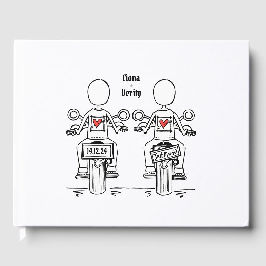 Custom Twee Bruiden Biker Motorfiets Avond Bruilof Gastenboek (Voorkant)