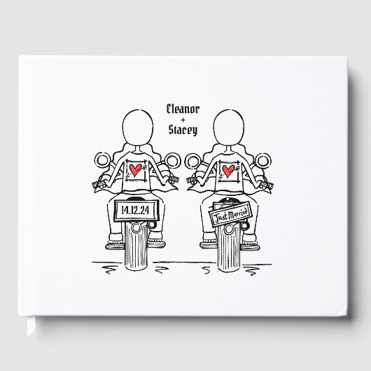 Custom Twee Bruiden Biker Motorfiets Avond Bruilof Gastenboek (Voorkant)