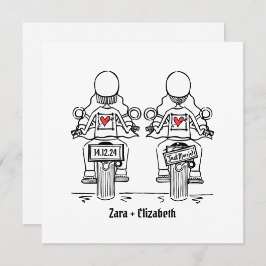 Custom Twee Bruiden Biker Motorfiets Avond Bruilof Kaart (Voorkant / Achterkant)