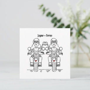 Custom Twee Bruiden Biker Motorfiets Avond Bruilof Kaart