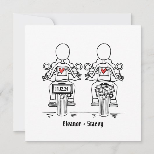 Custom Twee Bruiden Biker Motorfiets Avond Bruilof Kaart (Voorkant)