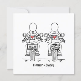 Custom Twee Bruiden Biker Motorfiets Avond Bruilof Kaart