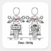 Custom Twee Bruiden Biker Motorfiets Avond Bruilof Vierkante Sticker (Voorkant)