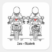 Custom Twee Bruiden Biker Motorfiets Avond Bruilof Vierkante Sticker (Voorkant)