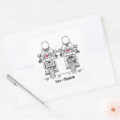 Custom Twee Bruiden Biker Motorfiets Avond Bruilof Vierkante Sticker (Envelop)