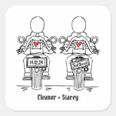 Custom Twee Bruiden Biker Motorfiets Avond Bruilof Vierkante Sticker (Voorkant)