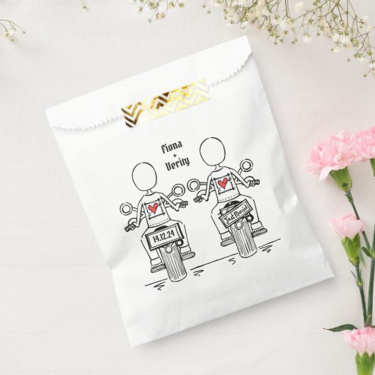 Custom Twee Bruiden Biker Motorfiets Bruiloft Bedankzakje (Gezegeld)