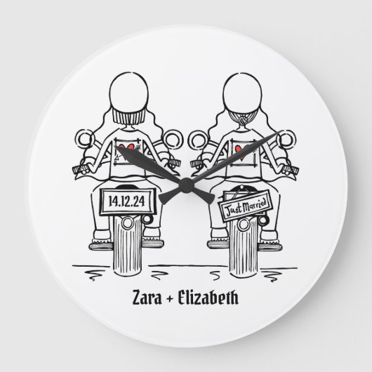 Custom Twee Bruiden Biker Motorfiets Bruiloft Grote Klok (Voorkant)