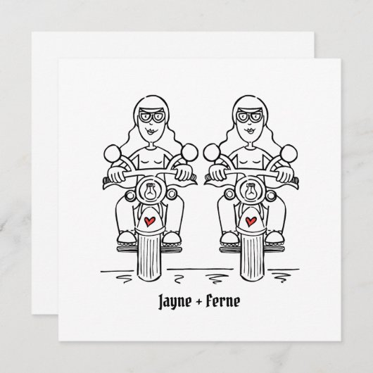 Custom Twee Bruiden Biker Motorfiets Bruiloft Kaart (Voorkant / Achterkant)