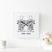 Custom Twee Bruiden Biker Motorfiets Bruiloft Vierkante Klok (Huis)