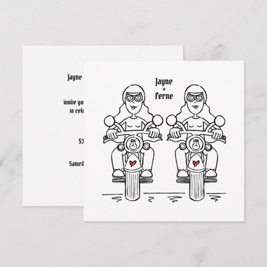 Custom Twee Bruiden Biker Motorfiets Lesbische Avo Kaart (Voorkant / Achterkant)
