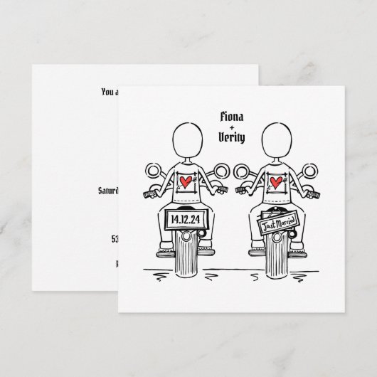 Custom Twee Bruiden Biker Motorfiets Lesbische Bru Kaart (Voorkant / Achterkant)