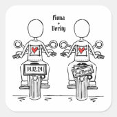 Custom Twee Bruiden Biker Motorfiets Lesbische Bru Vierkante Sticker (Voorkant)