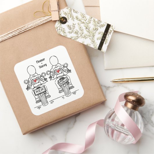 Custom Twee Bruiden Biker Motorfiets Lesbische Bru Vierkante Sticker (Geschenken)