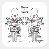 Custom Twee Bruiden Biker Motorfiets Lesbische Bru Vierkante Sticker (Voorkant)