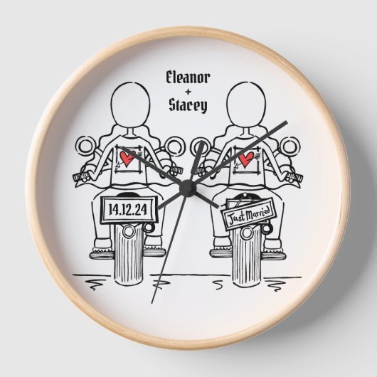 Custom Twee Bruiden Biker Motorfiets Trouwklok (Voorkant)