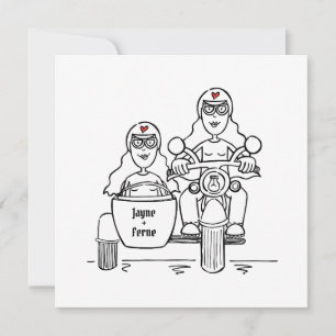 Custom Twee Bruiden Motorfiets en Sidecar Bruiloft Kaart
