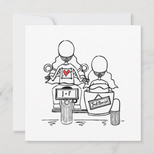 Custom Twee Bruiden Motorfiets en Sidecar Bruiloft Kaart