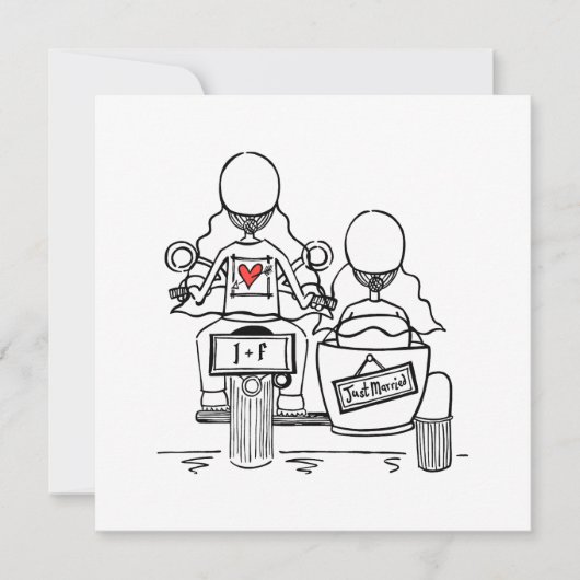 Custom Twee Bruiden Motorfiets en Sidecar Bruiloft Kaart (Voorkant)