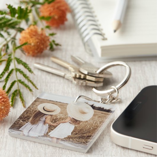 Custom Twee Foto Acryl Vierkant 2 Zijde Sleutelhan Sleutelhanger (Voorkant Rechts)