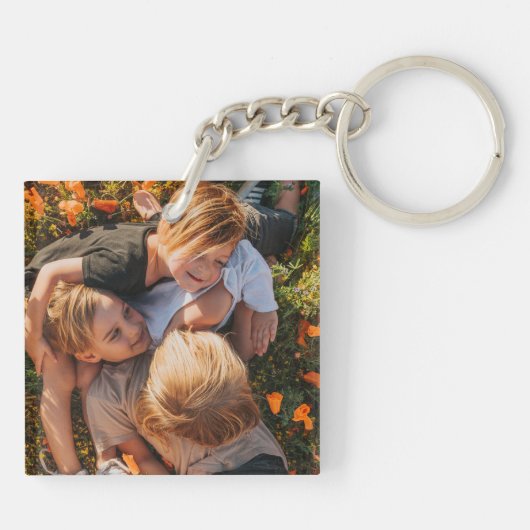 Custom Twee Foto Acryl Vierkant 2 Zijde Sleutelhan Sleutelhanger (Achterkant)