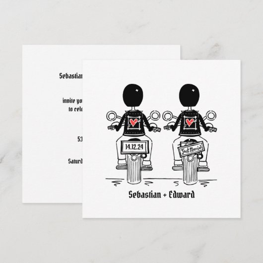 Custom Twee Grooms Biker Motorfiets Avond Bruiloft Kaart (Voorkant / Achterkant)