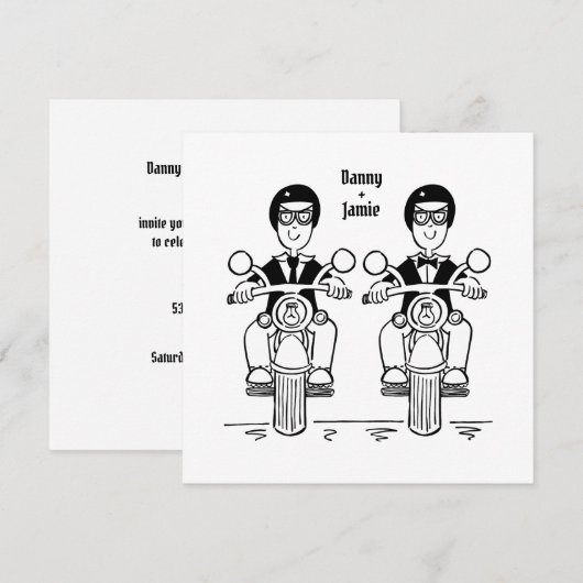 Custom Twee Grooms Biker Motorfiets Avond Bruiloft Kaart (Voorkant / Achterkant)