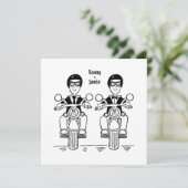 Custom Twee Grooms Biker Motorfiets Avond Bruiloft Kaart (Staand voorkant)