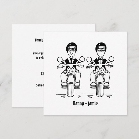 Custom Twee Grooms Biker Motorfiets Avond Bruiloft Kaart (Voorkant / Achterkant)