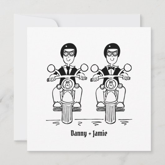 Custom Twee Grooms Biker Motorfiets Avond Bruiloft Kaart (Voorkant)