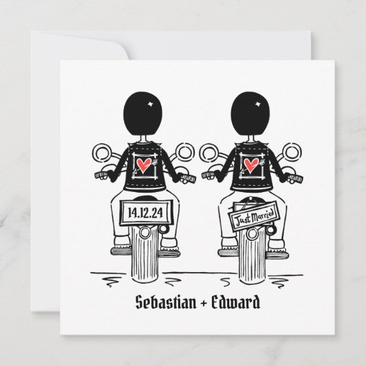 Custom Twee Grooms Biker Motorfiets Gay Wedding Kaart (Voorkant)