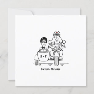 Custom Twee Grooms Motorfiets en Sidecar Bruiloft Kaart