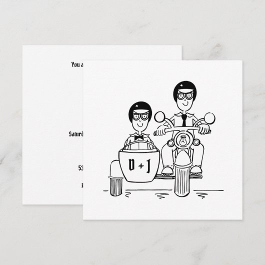 Custom Twee Grooms Motorfiets en Sidecar Bruiloft Kaart (Voorkant / Achterkant)