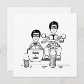 Custom Twee Grooms Motorfiets en Sidecar Bruiloft Kaart (Voorkant / Achterkant)
