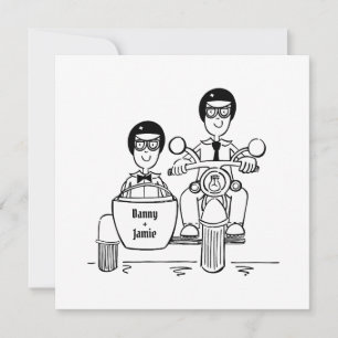 Custom Twee Grooms Motorfiets en Sidecar Bruiloft Kaart