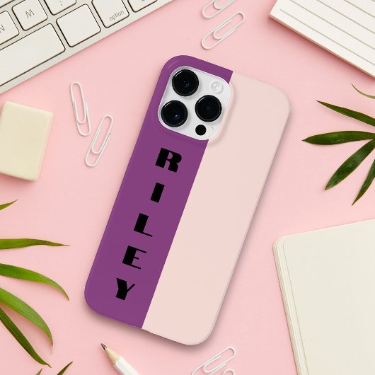 Custom Twee Kleur Blok Roos Roze Paarse Grote Naam Case-Mate iPhone Case