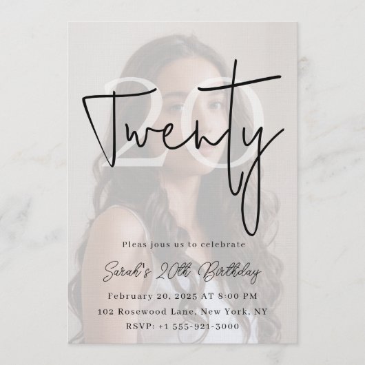 Custom Twenty Modern Birthday Invite Kaart (Voorkant)
