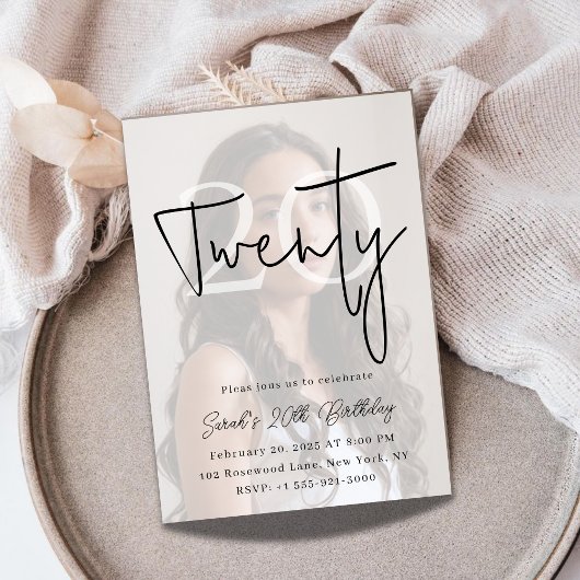 Custom Twenty Modern Birthday Invite Kaart