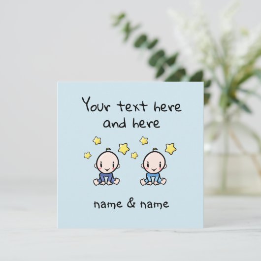 Custom Twin Baby Boys Congratulations w. Names,  Kaart (Staand voorkant)