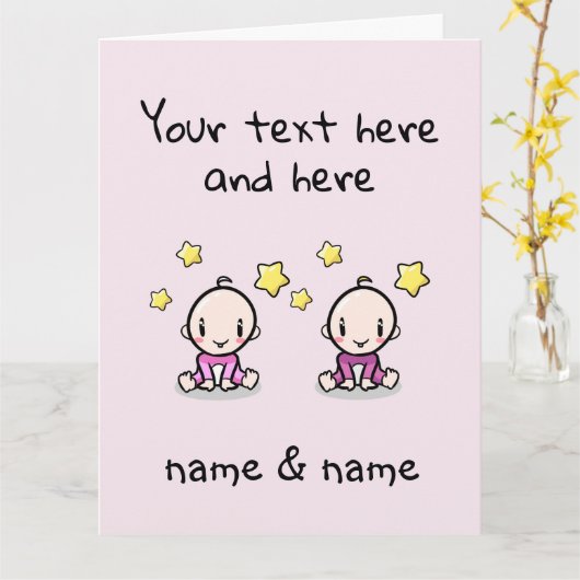 Custom Twin Baby Girls Congratulations, Big Kaart (Gele Bloem)