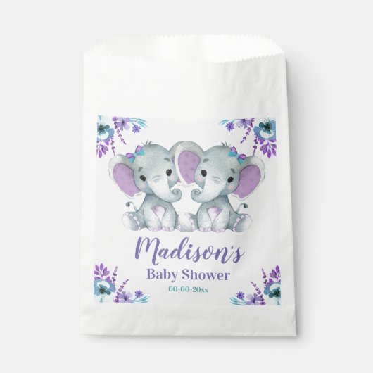 Custom Twin Meisje Olifant Baby shower Favor Tasse Bedankzakje (Voorkant)