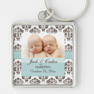 Custom Twins Damask Photo Blue en Brown Sleutelhanger